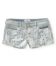 Crochet-Front Light Wash Denim Shorty Shorts - Aéropostale®