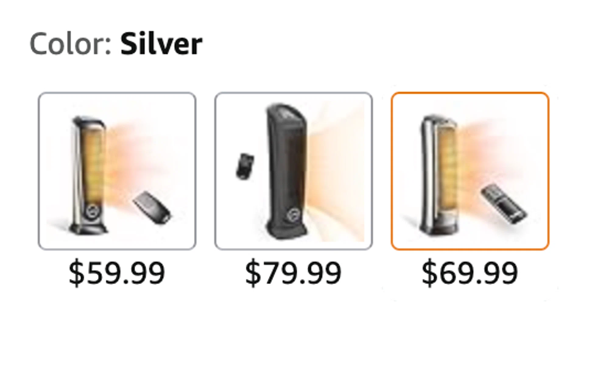 Lasko Ceramic Space Heater retails at different prices depending on if you buy Grey/Black, Black, or Silver.