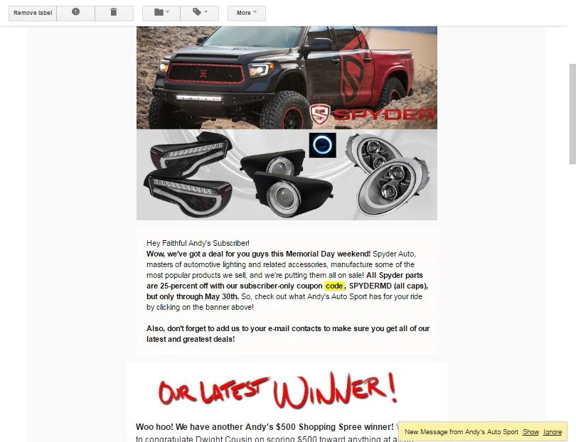 Andy's auto sport coupon code 2018