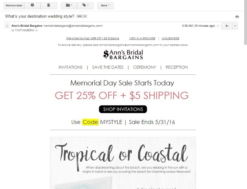 Ann's bridal bargains coupon discount codes