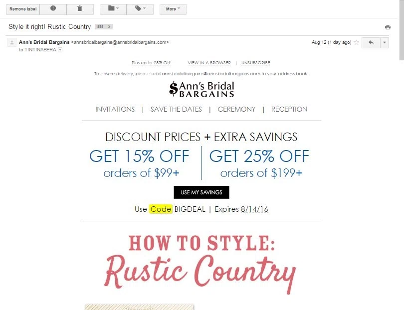 Ann's bridal bargains coupon discount codes