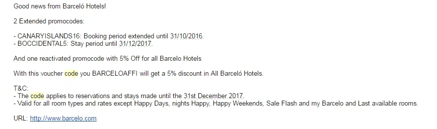 Barcelo hotel promo code Barcelo Promo Codes. 3 savers. All Offers (12) Codes (6) Product Deals (1) In-Store & Ads ; Discount Gift Cards (1) 10% Off Sitewide Code. Discover the this week's special offers for Barcelo hotels and resorts around the world, which always offers the best guaranteed rate when you book online.5/5(3).