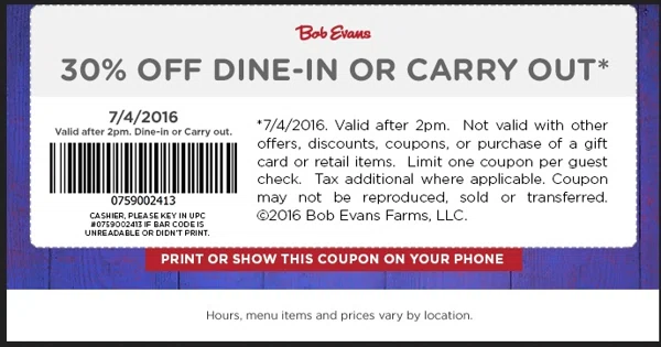 30% Off Dine-in or Carry-Out at Bob Evans Restaurant | Dealspotr