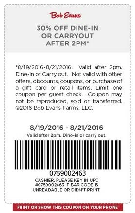 Bob evans coupons august 2019