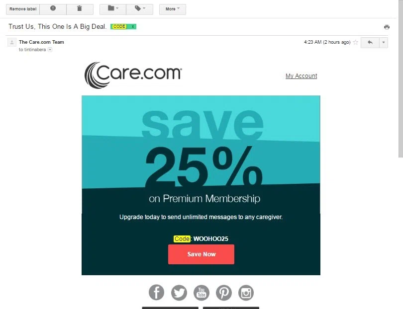 Care com coupon snobennforines.ga provides a trusted place for families and care providers to easily connect, share caregiving experiences, and get advice. The company addresses the unique lifecycle of care needs that each family may go through - including child care, special needs care, tutoring, senior care, pet .