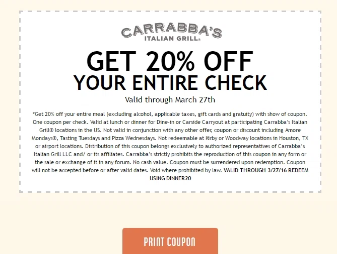 Carrabba's coupons printable
