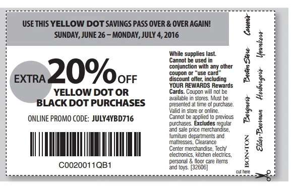 Carsons yellow dot sale coupon