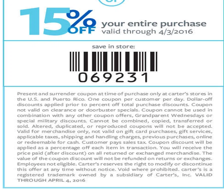 Www.carters.com coupon code