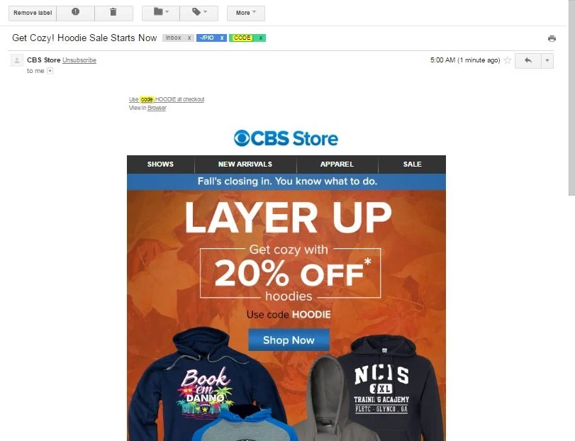 CBS Store Coupons, Sales & Promo Codes CBS Store Coupons, Sales & Promo Codes For CBS Store coupon codes and deals, just follow this link to the website to browse their current offerings. And while you're there, sign up for emails to get alerts about discounts and more, right in your inbox.