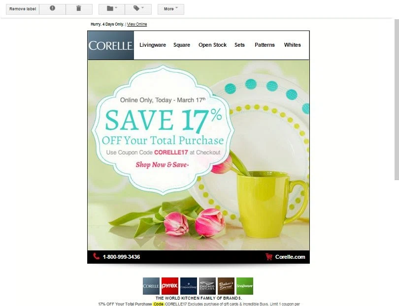 corelle in store coupon code