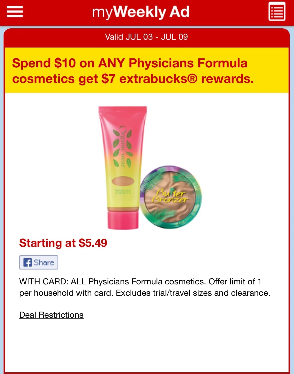 Spend $10 on ANY Physicians Formula Cosmetics Get $7 Extrabucks ...