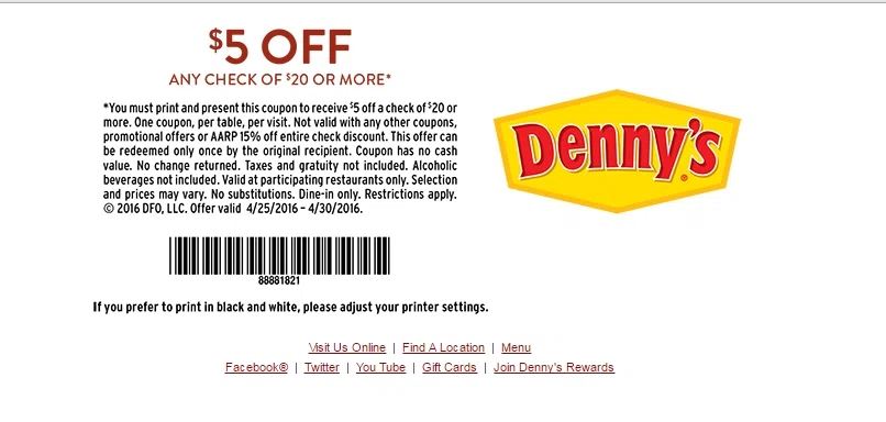 Dennys coupon codes 2018