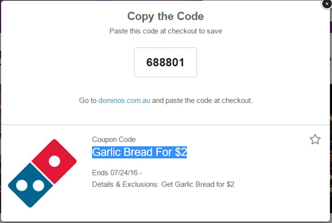 Coupon code dominos