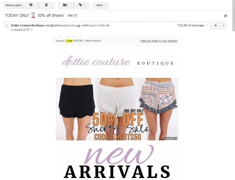 Save 20% Off Site-Wide at Dottie Couture Boutique Dottie Couture Boutique offers promo codes often. On average, Dottie Couture Boutique offers 19 codes or coupons per month. Check this page often, or follow Dottie Couture Boutique (hit the follow button up top) to keep updated on their latest discount codes. Check for Dottie Couture Boutique's promo code exclusions.5/5(3).