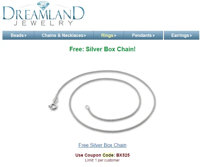 Dreamland jewelry coupon discount code