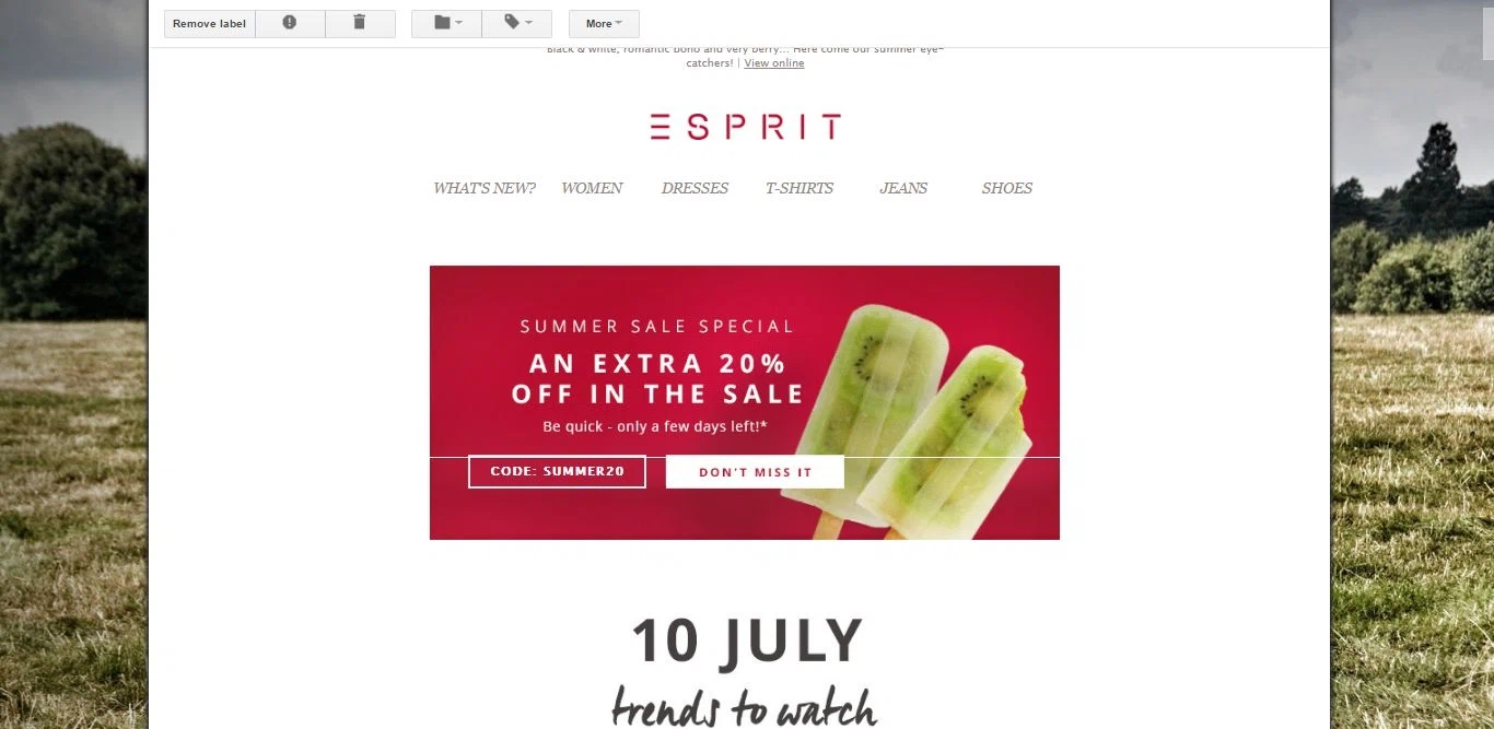 Shoppers looking for Esprit also liked these coupons Esprit offers promo codes often. On average, Esprit offers 59 codes or coupons per month. Check this page often, or follow Esprit (hit the follow button up top) to keep updated on their latest discount codes. Check for Esprit's promo code exclusions. Esprit promo codes sometimes have exceptions on certain categories or brands.