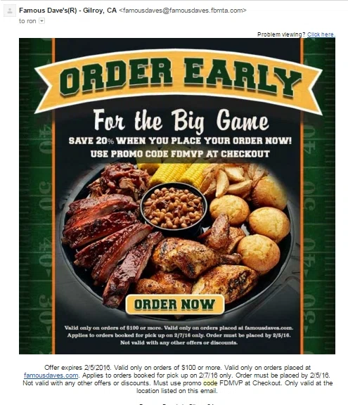 Famous dave's coupon code