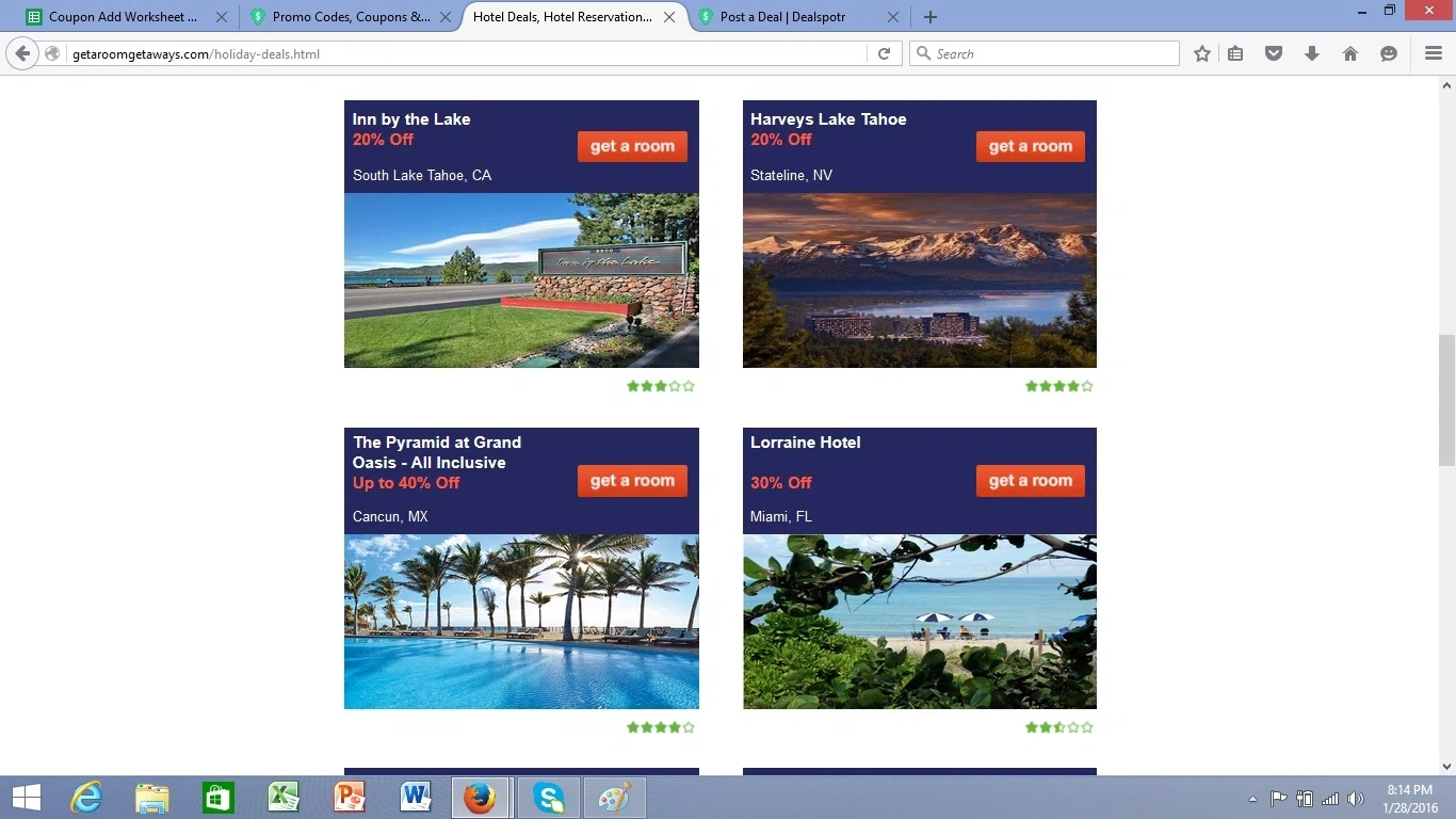Get a room coupon code Get A Room is a vacation planning site that offers deals on more than 80, hotels around the world. Plug in your destination, dates of travel and the number of people in your party into the search form and take a look at what comes up.