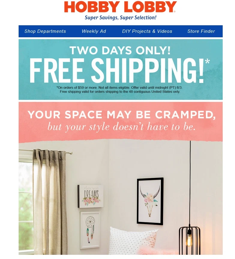 Hobby lobby coupon code free shipping