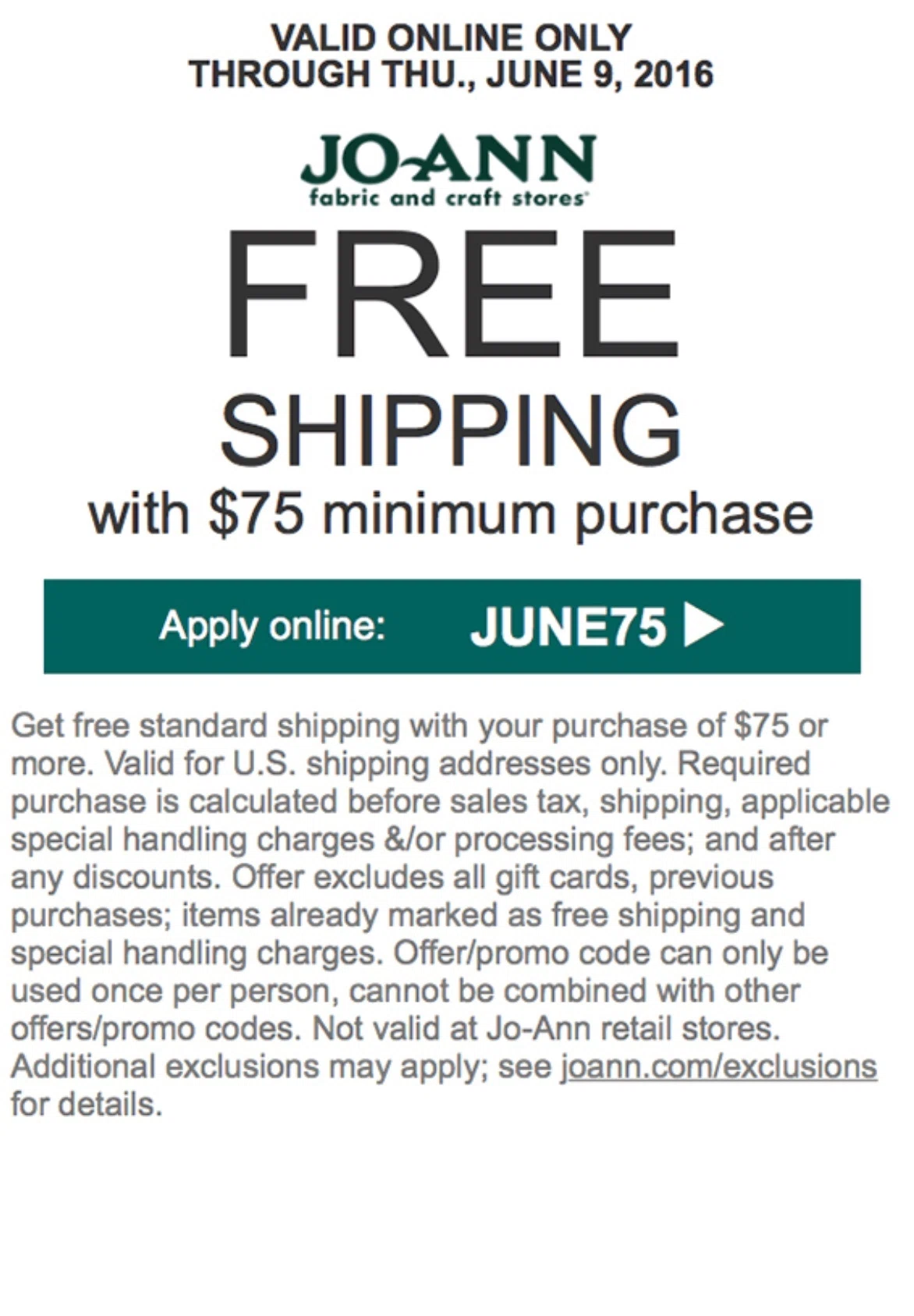 Free Shipping Coupons & Promo Codes Shop the largest assortment of fabric, sewing, quilting, paper crafting, knitting, Browse Coupons Online · Buy Online & Pick Up · Projects & InspirationCourses: Sewing, Quilting, Knitting, Paper Crafting, Foodcrafting, Crocheting.