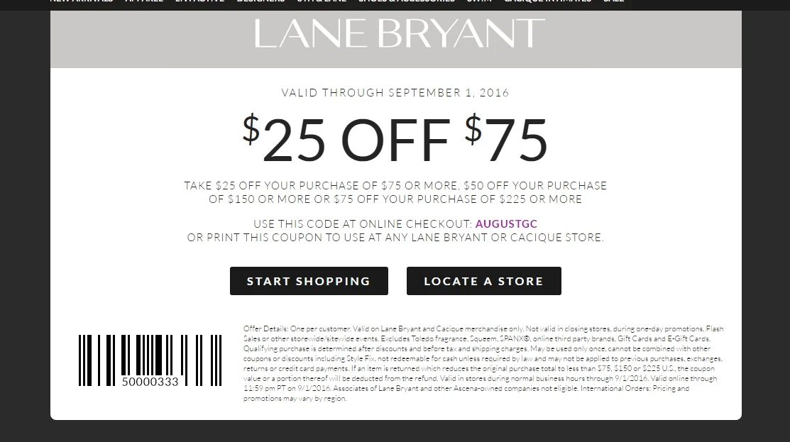 Lane bryant printable coupon code