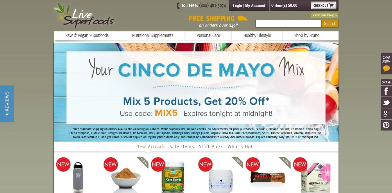 Live superfoods coupons Live Superfoods Coupons HOW TO USE Live Superfoods Coupons Live Superfoods sells vegan and raw superfoods, personal-care and healthy lifestyle items and nutritional supplements from well-known and trusted brands, such as BodyBio, Emerita for Women, Ojio and many others.