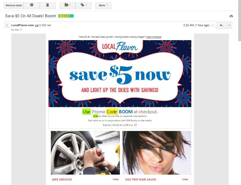 Local flavor coupons