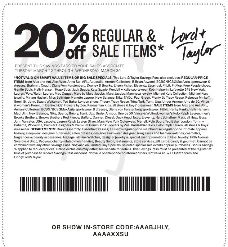 Lord and taylor printable coupon february 2018