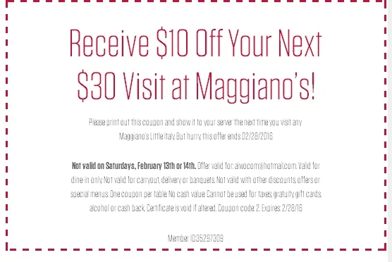 Maggiano's coupon code