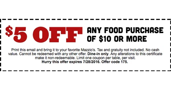 Mazzios coupon codes