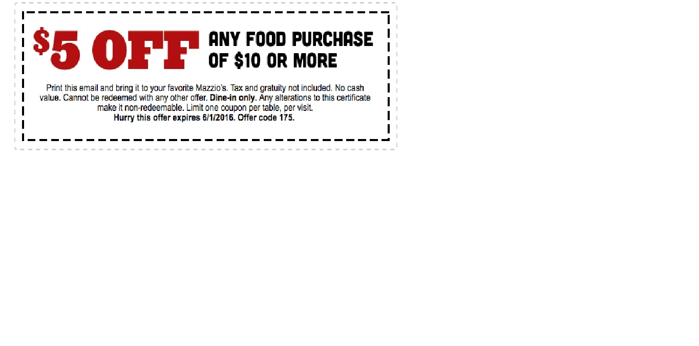 Mazzios coupon codes
