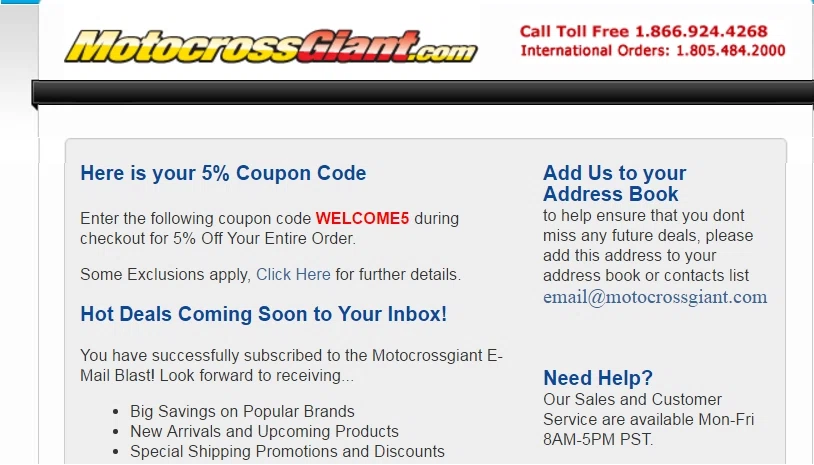 MotocrossGiant.com Expired Coupons Motocross Giant Coupons Founded in , in Southern California, MotocrossGiant's customers have helped them grow into a worldwide leader in parts, apparel and accessories. Beginning as a small shop, they now have a huge retail showroom, as well as 2 websites to meet all of your off-road needs.