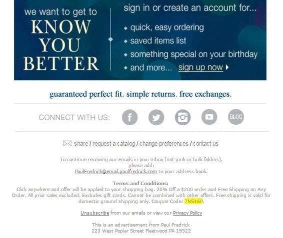 Paul fredrick coupon code