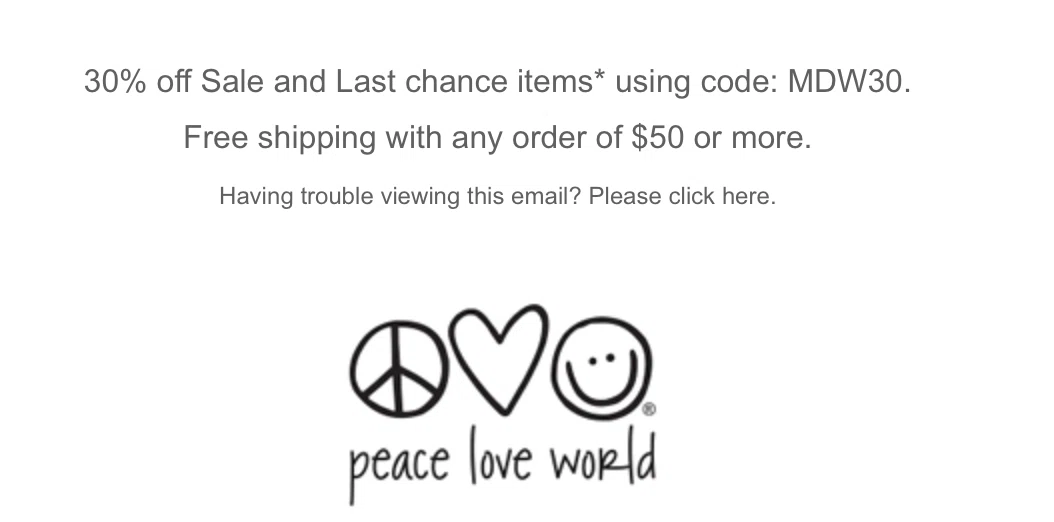 Peace love world discount coupons