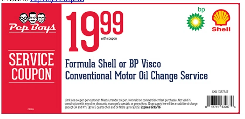 ... Bp Visco Conventional Motor Oil Change Service at Pep Boys | Dealspotr