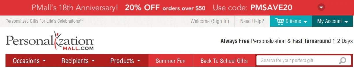 Personalization mall coupon june 2018