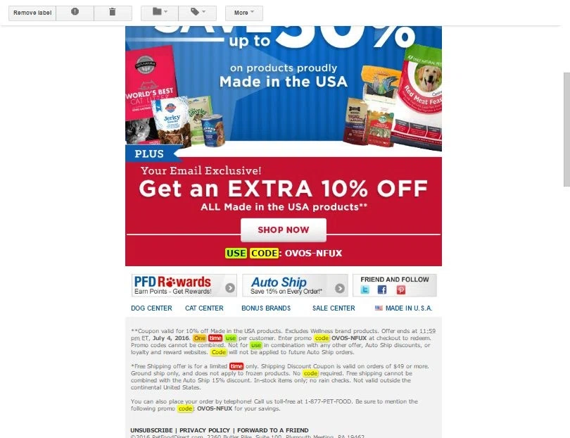 online coupons pet food direct