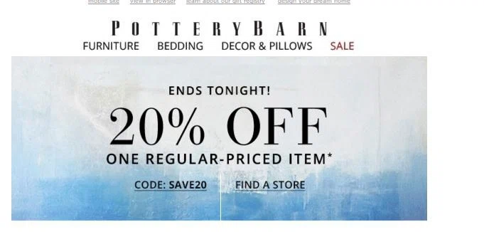 20% Off 1 Item at Pottery Barn | Dealspotr