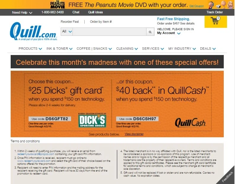 Get $25 Dicks Gift Card With $150+ Technology Purchase at Quill ...