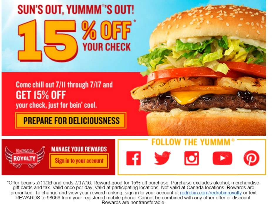 Pink robin cafe price cut discount coupons : Contemporary york promotions picture regarding Red Robin Printable Coupons named Purple robin cafe discounted discount codes : Refreshing york promotions