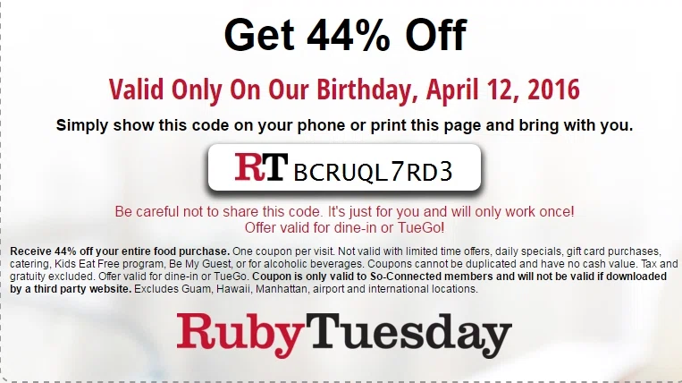 Ruby tuesday mobile coupons