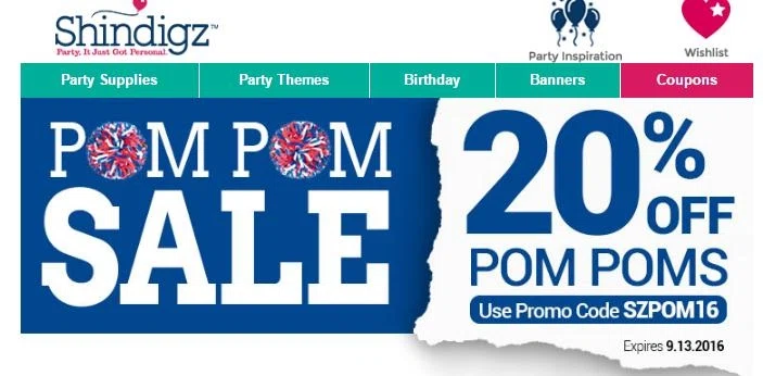 Shindigz promotional code Shindigz is offering a huge clearance of up to 90% off on party supplies, 15% off or more Shindigz Promo Code , free shipping and more promos. So, hurry up & shop at Shindigz now with below Shindigz coupons before they expire.