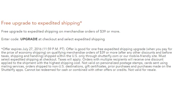 Shutterfly free expedited shipping coupon