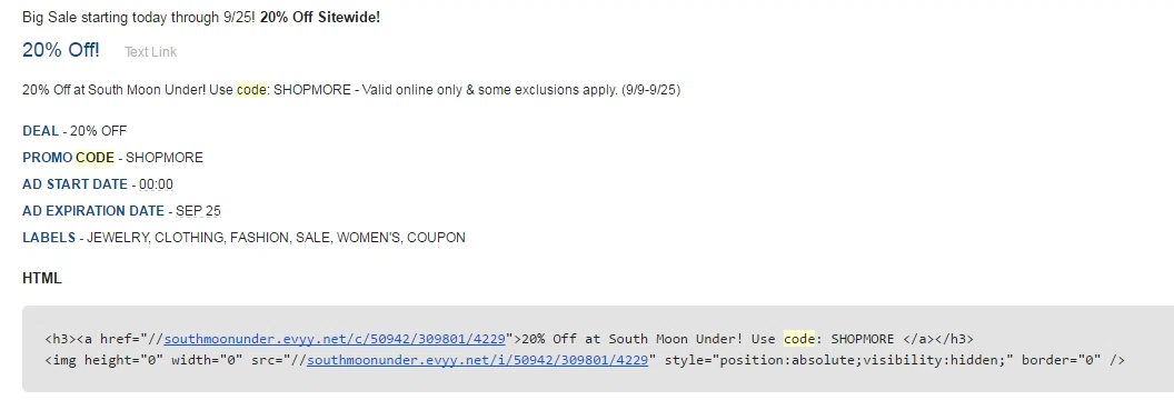 South moon under coupon code
