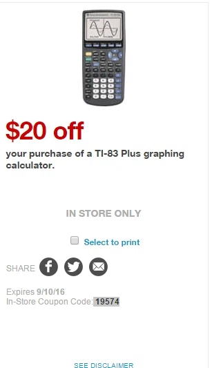 Graphing calculator coupons