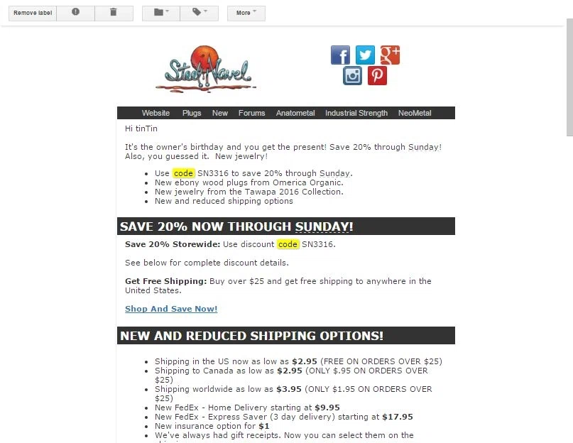 Steel navel coupons