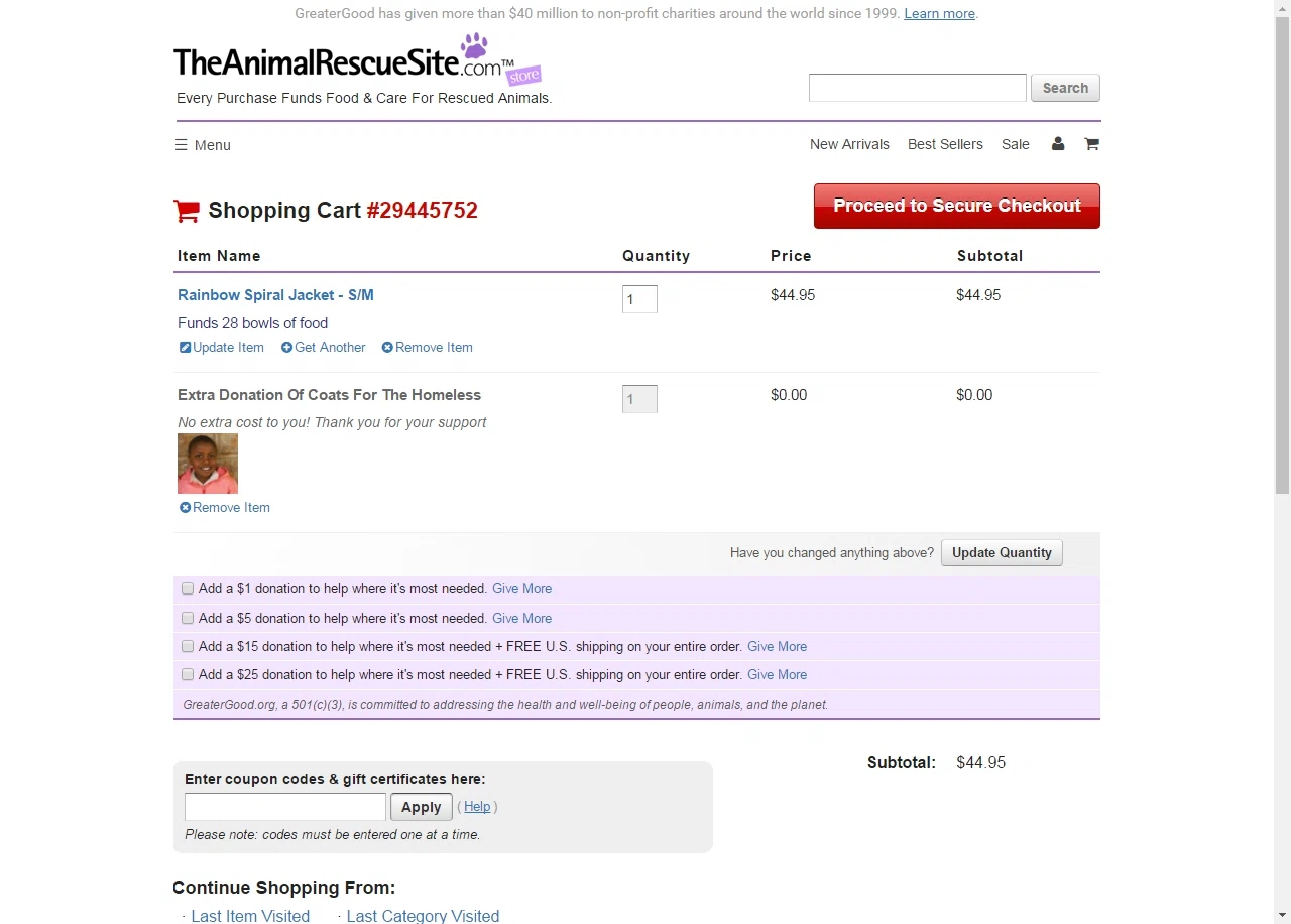 Coupon code animal rescue site