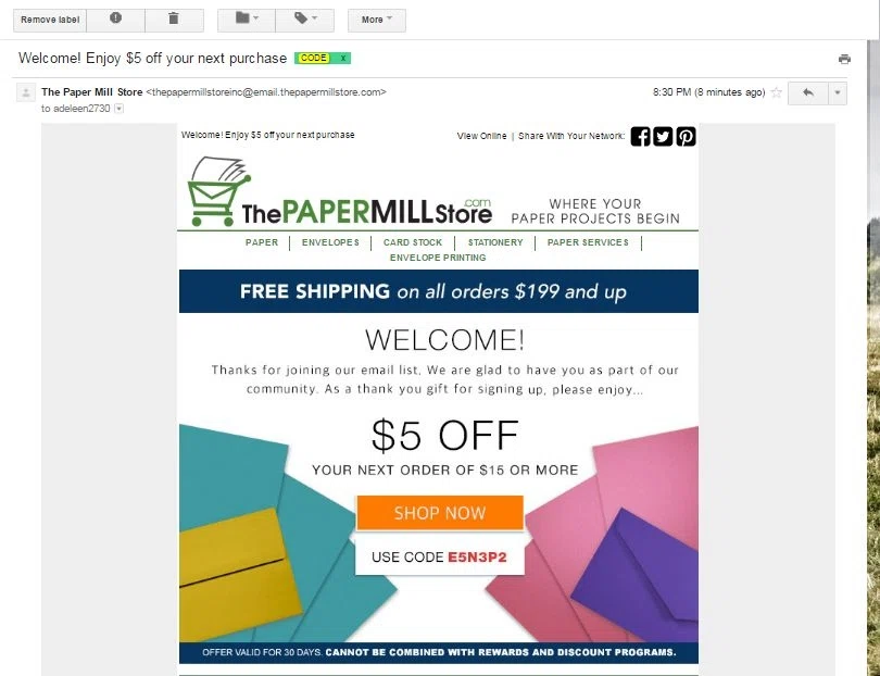 Discount coupons for the paper mill store