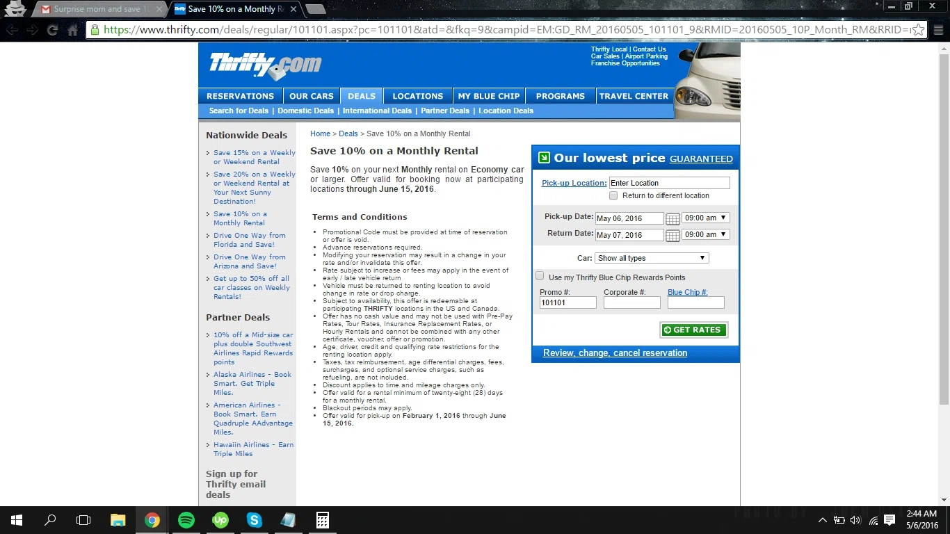 Thrifty car rental discount coupons