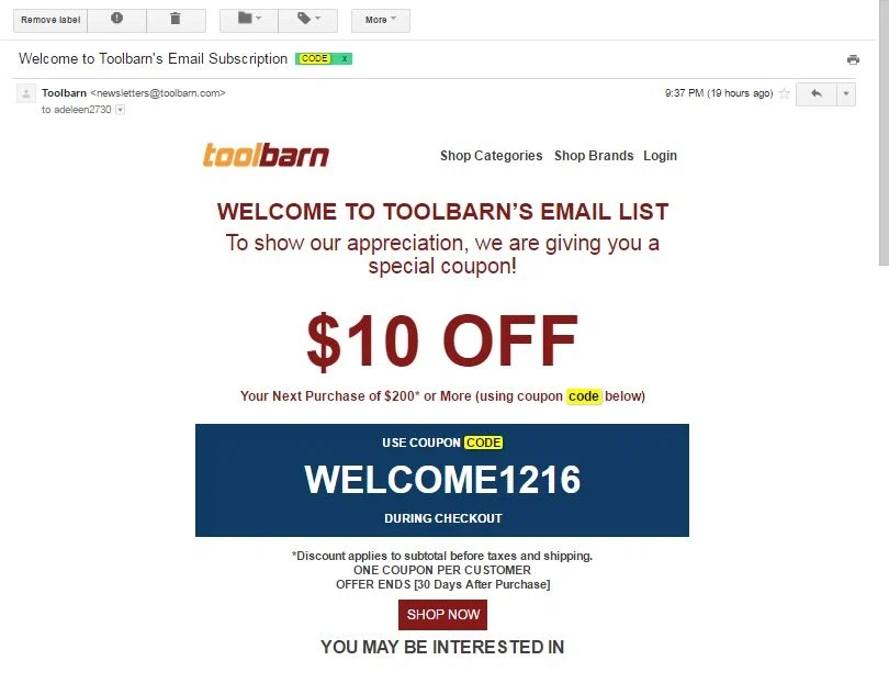 Tool Barn Discount Codes Shop at coolninjagames.ga with the amazing coupons and deals to help you save. details ; Get Deal. free gifts. Deal. Buy a Select Brake Angle Grinder, Get a Free Safety Handle and Choice of Slicer Wheel. Copy Tool Barn promo code. Please double check the restriction of the promo code, if it has. 3. Paste Tool Barn promo code to the right place.